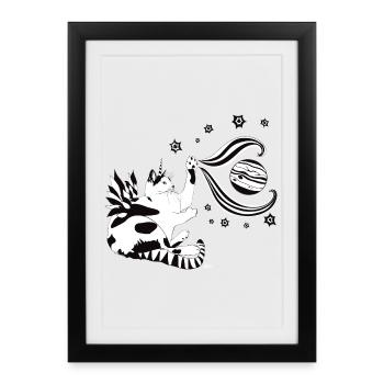Chat de l’espace dans la danse des planètes - Affiche encadrée (27 × 37 cm) - noir - Devant