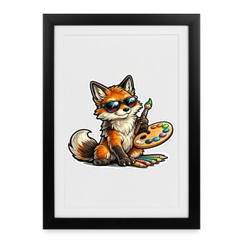 Peintre renard coquin avec palette - Affiche encadrée (27 × 37 cm) - noir - Devant