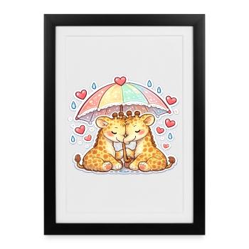 Regenbogenpfote Umarmung giraffe paar - Gerahmtes Poster (27 × 37 cm) - Schwarz - Vorne