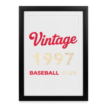 Vintage 1997 – Année de naissance rétro du club de baseball - Affiche encadrée (27 × 37 cm) - noir - Devant