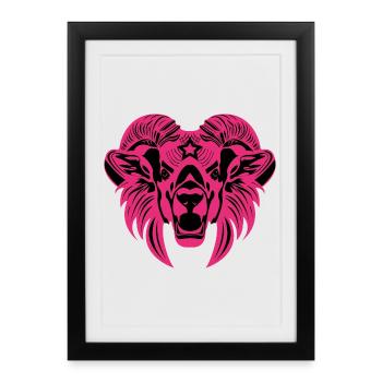 Tête d’animal – Animal mythique, Animal, Lion, Chèvre, Bélier, Bouc - Affiche encadrée (27 × 37 cm) - noir - Devant