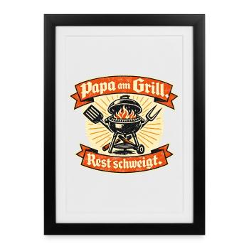 Papa au Grill – Création de cadeau pour la fête des pères - Affiche encadrée (27 × 37 cm) - noir - Devant