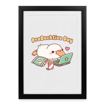 Cute Duck Chilling With Laptop ProDucktive Day - Framed poster (27 × 37 cm) - black - Front