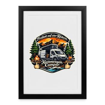 Freedom on four wheels: campervan, camper van - Framed poster (27 × 37 cm) - black - Front
