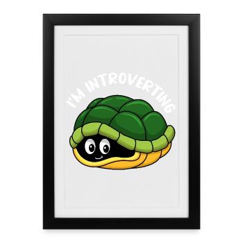 Cute Hiding Turtle Tortoise Shell Cartoon Art - Framed poster (27 × 37 cm) - black - Front