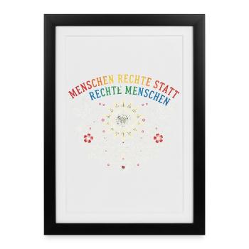 Menschenrechte Demokratie Statement gegen Rechts - Gerahmtes Poster (27 × 37 cm) - Schwarz - Vorne