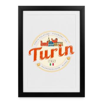 Souvenir vintage de la silhouette du Piémont de Turin - Affiche encadrée (27 × 37 cm) - noir - Devant