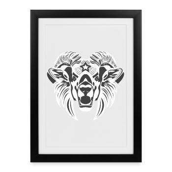 Animal Head – Mythical Animal, Animal, Lion, Goat, Ram, Buck - Framed poster (27 × 37 cm) - black - Front
