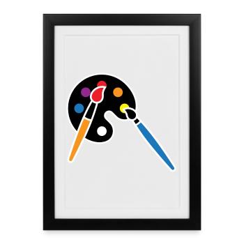 Peinture, palette de couleurs, pinceau, icône artistique - Affiche encadrée (27 × 37 cm) - noir - Devant