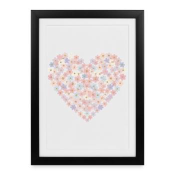 Motif de cœur aux fleurs pastel - Affiche encadrée (27 × 37 cm) - noir - Devant