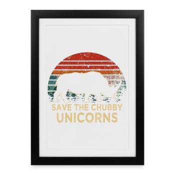 Save The Chubby Unicorns Retro Rhino Slogan - Framed poster (27 × 37 cm) - black - Front
