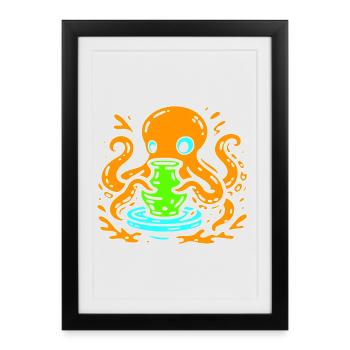 Pop Art orange avec vase - Affiche encadrée (27 × 37 cm) - noir - Devant