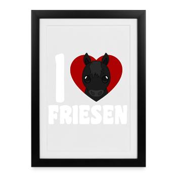 J’aime les Frisons - Cœur de cheval - Affiche encadrée (27 × 37 cm) - noir - Devant
