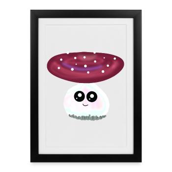 Toadstool Mushrooms Mushroom Kawaii - Framed poster (27 × 37 cm) - black - Front