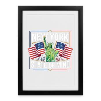 New York USA Freiheitsstatue Flagge Vintage - Gerahmtes Poster (27 × 37 cm) - Schwarz - Vorne