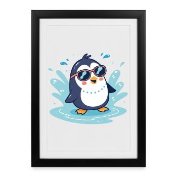 Penguin soleil splash en lunettes - Affiche encadrée (27 × 37 cm) - noir - Devant