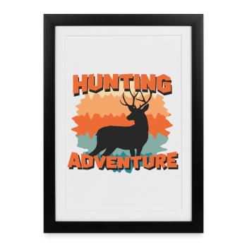 Silhouette de cerf d’aventure de chasse - Affiche encadrée (27 × 37 cm) - noir - Devant