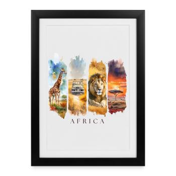 Motif de voyage en Afrique – Safari Wildlife Design - Affiche encadrée (27 × 37 cm) - noir - Devant