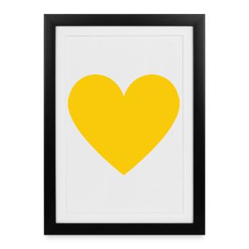 Look minimaliste cœur jaune - Affiche encadrée (27 × 37 cm) - noir - Devant