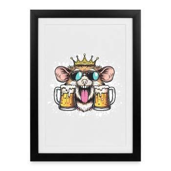 Hamster Bier Lustig - Gerahmtes Poster (27 × 37 cm) - Schwarz - Vorne
