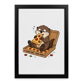 Otter with pizza: snack pleasure in a carton - Framed poster (27 × 37 cm) - black - Front