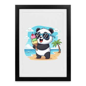 Panda am Strand mit Eiscreme - Framed poster (27 × 37 cm) - black - Front