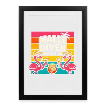 Malle Diven Beach Club Flamingo Mallorca Party - Affiche encadrée (27 × 37 cm) - noir - Devant