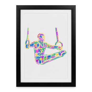 Gymnastique Gymnastique Gymnastique de ring Gymnastique colorée Gymnastique masculine - Affiche encadrée (27 × 37 cm) - noir - Devant
