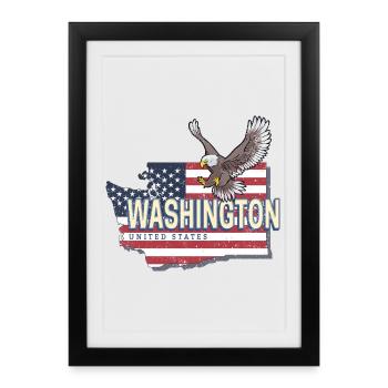 Washington, États-Unis, États-Unis avec carte - Affiche encadrée (27 × 37 cm) - noir - Devant