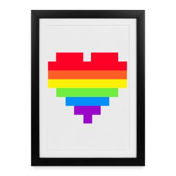 Pixel Heart Rainbow Flag - Framed poster (27 × 37 cm) - black - Front
