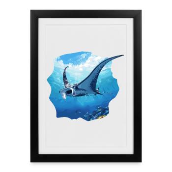 Raies Manta Raies - Affiche encadrée (27 × 37 cm) - noir - Devant