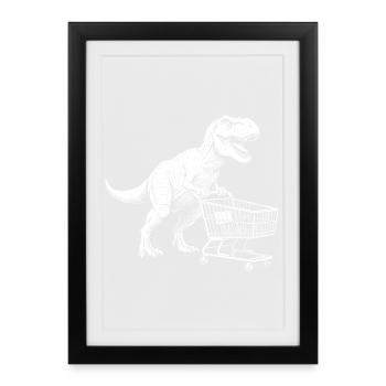 Dino Shopper: T-Rex with Cart - Framed poster (27 × 37 cm) - black - Front