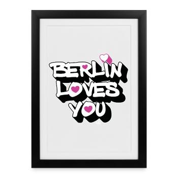 Berlin Loves You Heart 3D - Framed poster (27 × 37 cm) - black - Front