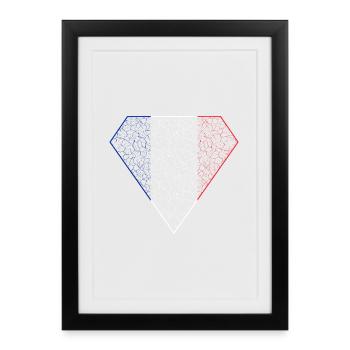 Drapeau français en motif de losange - Affiche encadrée (27 × 37 cm) - noir - Devant