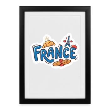 Sticker France Kawaii Croissant Paris - Framed poster (27 × 37 cm) - black - Front