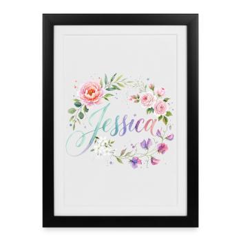 Jessica Flower Wreath Name Design - Framed poster (27 × 37 cm) - black - Front