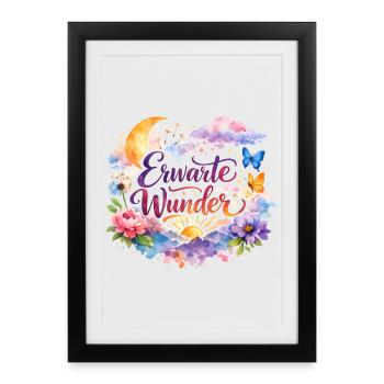 Erwarte Wunder Watercolor Floral Inspiration - Gerahmtes Poster (27 × 37 cm) - Schwarz - Vorne