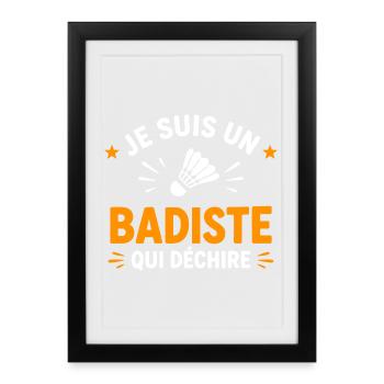 Badiste qui déchire - slogan badminton - Affiche encadrée (27 × 37 cm) - noir - Devant