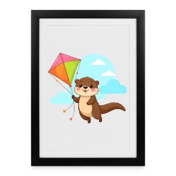 Petite loutre avec un cerf-volant s’envole - Comic - Affiche encadrée (27 × 37 cm) - noir - Devant