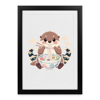 Otter with ramen noodles - Framed poster (27 × 37 cm) - black - Front