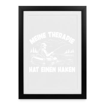 Angler Spruch - Angeln ist meine Therapie - Gerahmtes Poster (27 × 37 cm) - Schwarz - Vorne