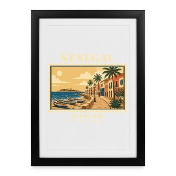 Marque de voyage vintage Dakar au Sénégal - Affiche encadrée (27 × 37 cm) - noir - Devant