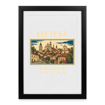 Litauen Vilnius Vintage Reisemarke - Gerahmtes Poster (27 × 37 cm) - Schwarz - Vorne
