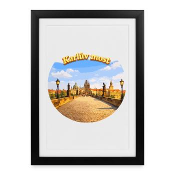 Panorama du pont Karliv Most - Affiche encadrée (27 × 37 cm) - noir - Devant