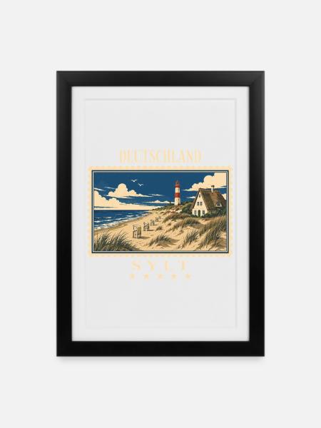 Deutschland Sylt Vintage Reisemarke - Gerahmtes Poster (27 × 37 cm) - Schwarz