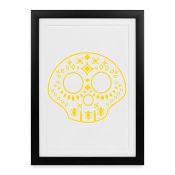calavera - patterned skull - gold - Framed poster (27 × 37 cm) - black - Front
