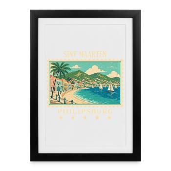 Marque de voyage vintage Sint Maarten Philipsburg - Affiche encadrée (27 × 37 cm) - noir - Devant