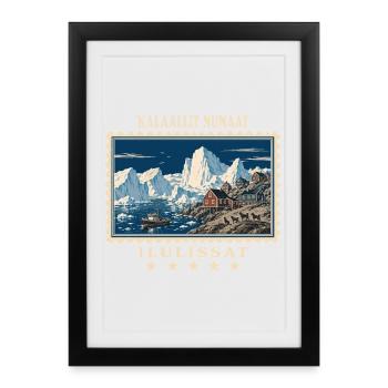 Grönland Ilulissat Vintage Reisemarke - Gerahmtes Poster (27 × 37 cm) - Schwarz - Vorne