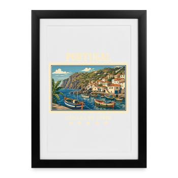Portugal Câmara de Lobos Vintage Reisemarke - Gerahmtes Poster (27 × 37 cm) - Schwarz - Vorne