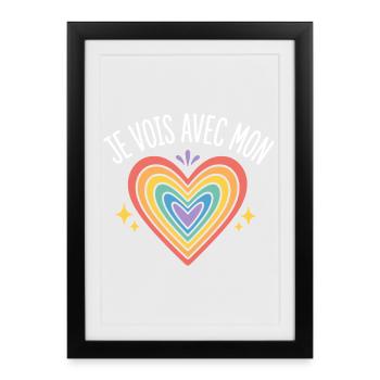 Cœur Arc-en-Ciel Je Vois Avec Mon - Affiche encadrée (27 × 37 cm) - noir - Devant